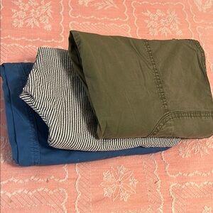 Women Olive, Blue, and Striped Pants Set
